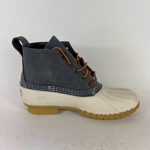 L.L. Bean Ankle Duck Boots Women's 9 Ivory Gray Leather Lace Up Round Toe Casual - Picture 3 of 10